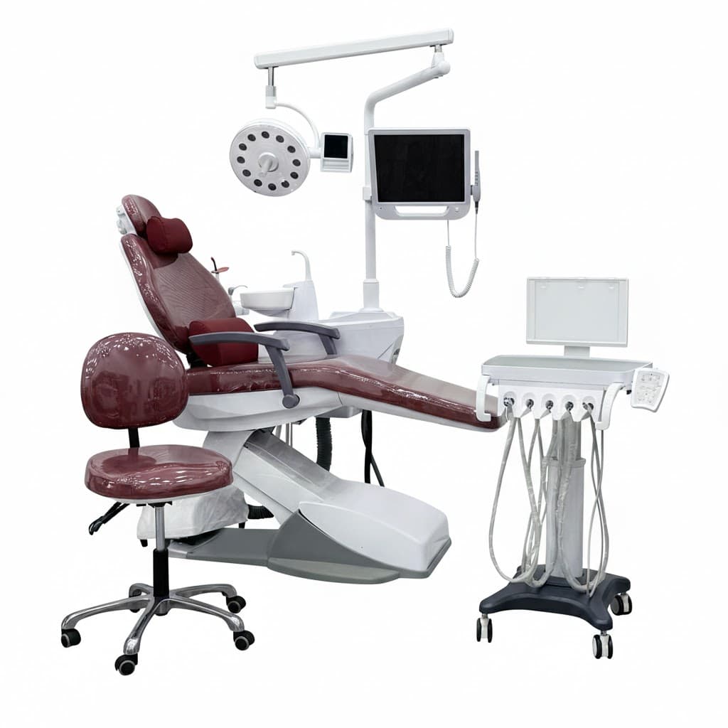 Keju Stomatoloji kreslo Ağ rəngli,monitor,oral kamera sistemi,led müalicəvi işıq,skaler,916 tabure,916 LED lampa RƏNGLƏR: KJ31