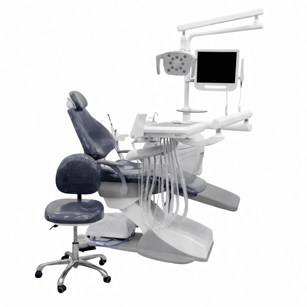 Keju Stomatoloji kreslo Ağ rəng. LED müalicə işığı, miqyaslayıcı, ağız kamerası sistemi, xəstə monitoru, LED CƏRRAHİ LAMPA RƏNGLƏRİ: KJ49